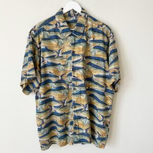 Vintage Handmade Fish Shirt Mens Size XL Vintage Hunting Outdoors OOAK Button Up